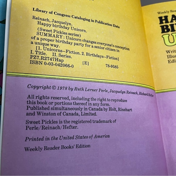 Sweet Pickle Series Happy Birthday Unicorn Book Vintage 1970s - Picture 2 of 7